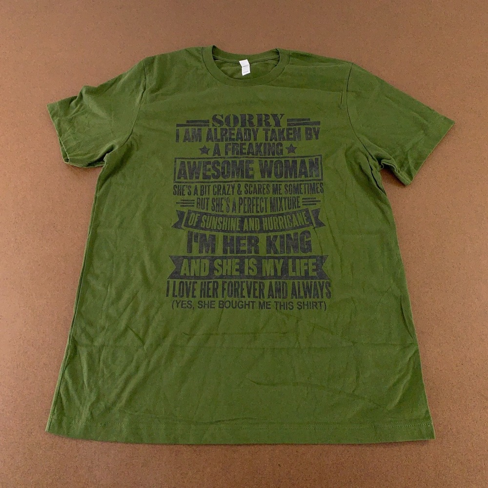 Bella Canvas Men's Large Army Green Funny Husband Graphic Short Sleeve T-Shirt